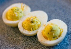 Diego Deviled Eggs are inspired by Qualcomm Stadium's Diego Burger and are perfect for game day! www.2geekswhoeat.com #gameday #appetizer