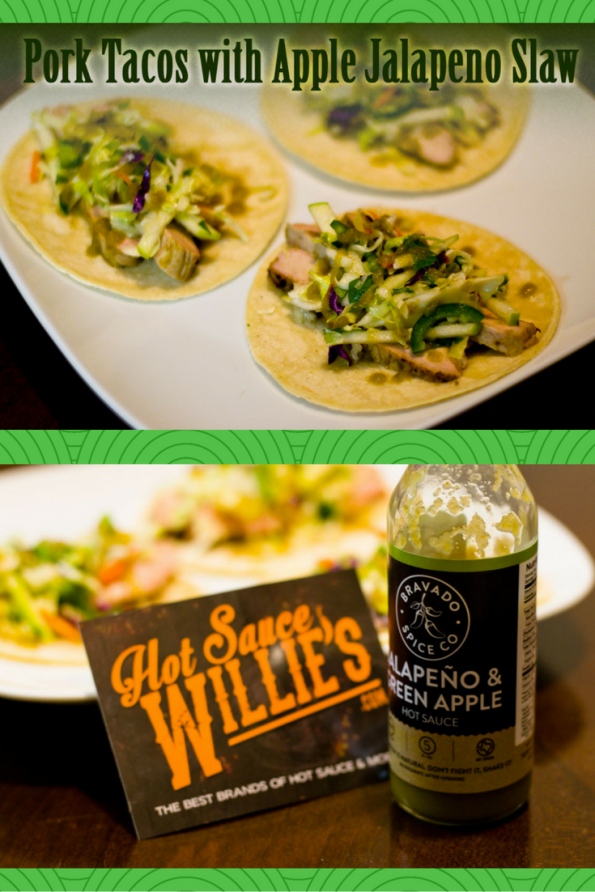 Everyone knows pork and apples go together perfectly, throw in a bit of jalapeno with Bravado Spice's Jalapeno and Green Apple Hot Sauce and your Taco Tuesday is set! 2geekswhoeat.com #tacos #recipe