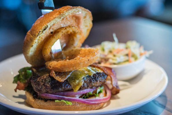 Thirsty Lion Gastropub and Grill's Tavern Burger www.2geekswhoeat.com #burger #onionrings
