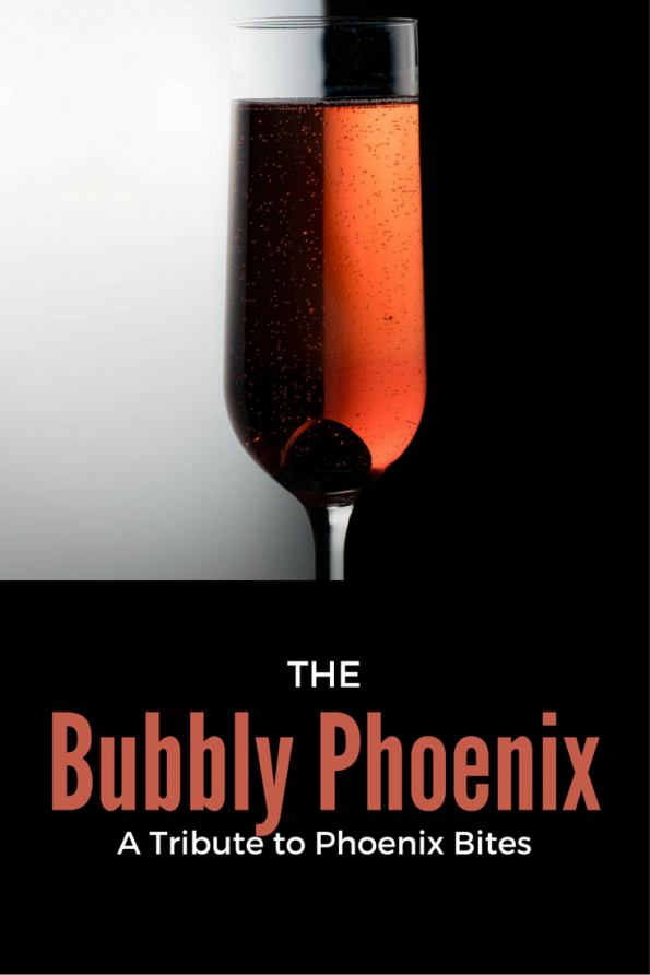 The Geeks celebrate the 6th anniversary of Phoenix Bites and its owner Taryn with the fun champagne based cocktail, The Bubbly Phoenix. 2geekswhoeat.com #champagne #cocktail