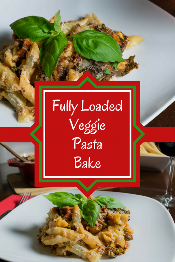 Try this deliciously cheesy and vegetarian Fully Loaded Veggie Pasta Bake. Easy to make and full of flavor, it is sure to please! 2geekswhoeat.com #vegetarian #pasta #ad