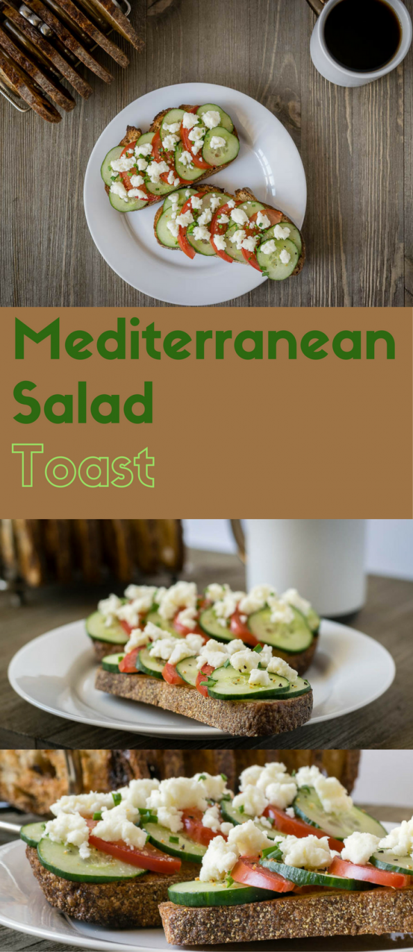 Take toast to a new level with the Geeks Mediterranean Salad Toast! 2geekswhoeat.com #Toast #Breakfast