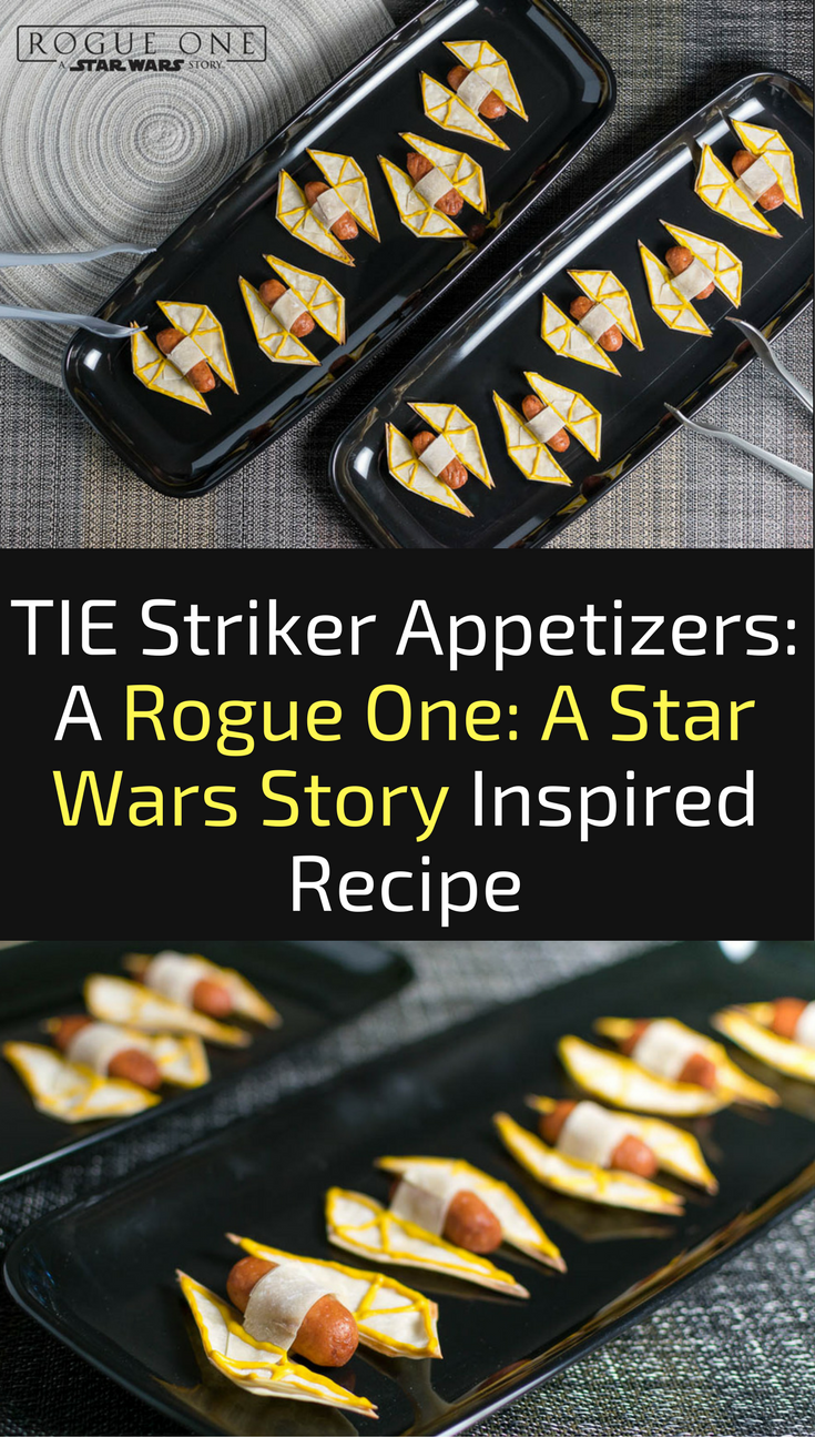 [Sponsored] The Geeks share their 3rd and final Rogue One: A Star Wars Story inspired recipe. They've gone all out with their TIE Striker Appetizers. 2geekswhoeat.com #StarWarsRecipes #StarWars #Appetizers #GeekyRecipes #GeekyFood #StarWarsParty #PartyIdeas