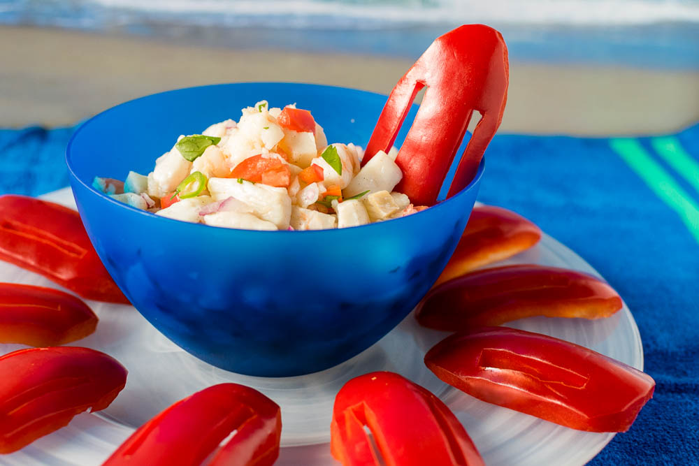 Inspired by the Florida setting, The Geeks have created a Cuban Style Ceviche for the Baywatch movie starring Dwanye "The Rock" Johnson and Zac Efron. 2geekswhoeat.com #SeafoodRecipes #MovieRecipes #Appetizers #PoolsideRecipes #PartyIdeas #GeekyFood #GeekyRecipes 