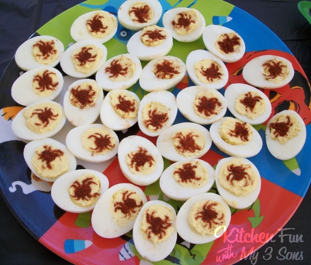 Spider-Man Deviled Eggs by Kitchen Fun with My 3 Sons