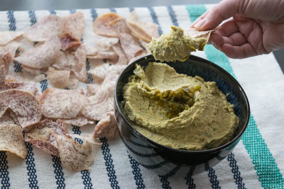 Hatch Chile Hummus is a fantastic way to use these seasonal chiles! 2geekswhoeat.com #recipe #hatchchile