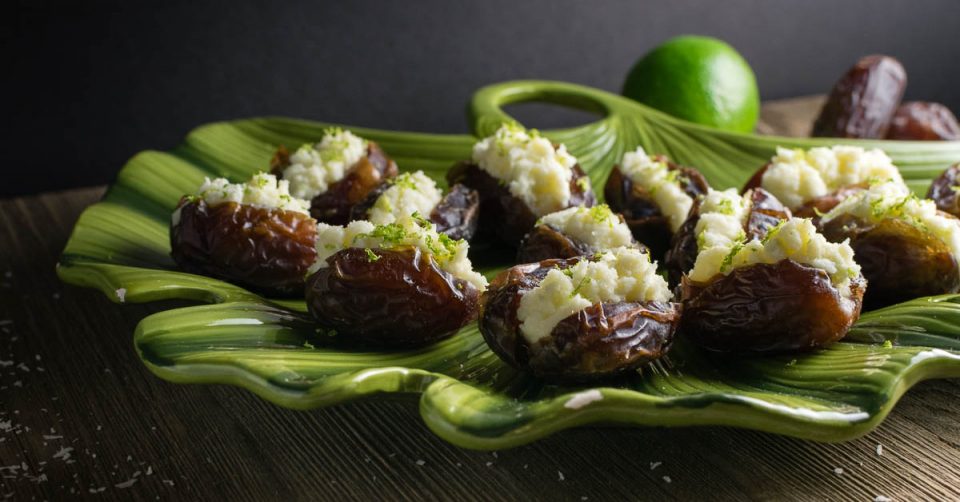 Disney Inspired Recipes | Moana | These Coconut Lime Stuffed Dates are inspired by the importance of coconut in Disney's Moana 2geekswhoeat.com