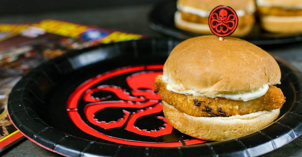Comic Book Recipes | Slider Recipes | Marvel | To mark the release of Secret Empire, The Geeks have created Hydra Schnitzel Sliders with Lemon Caper Aioli! 2geekswhoeat.com