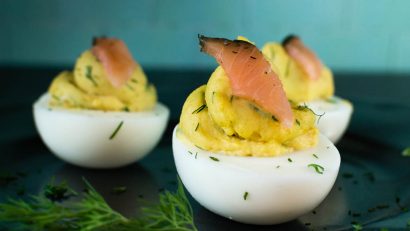 Appetizers | Movie Food | Deviled Eggs | The Geeks have created a new recipe, Smoked Salmon & Dill Deviled Eggs, inspired by Guillermo del Toro's The Shape of Water. 2geekswhoeat.com