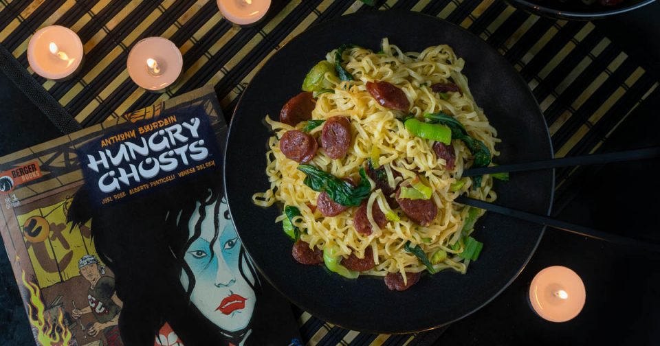 Comic Recipes | Ramen Recipes | Noodles | Anthony Bourdain | The Geeks have created a new sweet and spicy recipe called 100 Candle Noodles inspired by Anthony Bourdain's new comic Hungry Ghosts! [sponsored] 2geekswhoeat.com