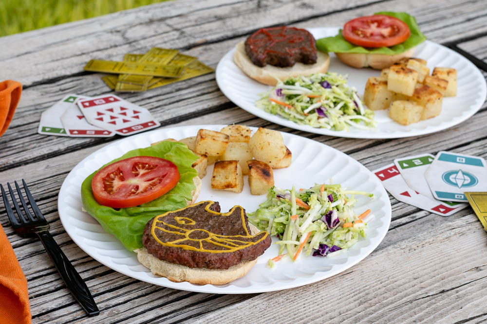[AD] Looking for a geeky recipe for your Labor Day BBQ? Check out our Millennium Falcon Burgers inspired by Solo: A Star Wars Story! 2geekswhoeat.com #Solo #StarWars #StarWarsRecipes #Burgers #MainDishes #Grilling #LaborDay #BBQ #GeekyFood #GeekyRecipes
