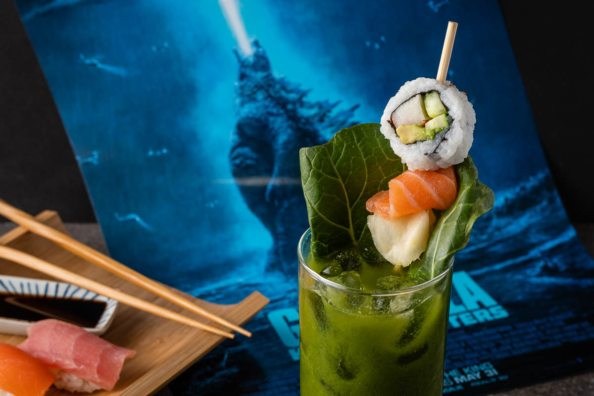 In anticipation for one of this summer's biggest releases, The Geeks have created a new cocktail called The Bloody Kaiju inspired by Godzilla: King of Monsters. 2geekswhoeat #GodzillaRecipe #GreenBloodyMaryRecipe #CocktailRecipes #Godzilla #BrunchIdeas #BrunchRecipes #sushi #bloodymarys 