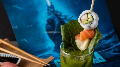 In anticipation for one of this summer's biggest releases, The Geeks have created a new cocktail called The Bloody Kaiju inspired by Godzilla: King of Monsters. 2geekswhoeat #GodzillaRecipe #GreenBloodyMaryRecipe #CocktailRecipes #Godzilla #BrunchIdeas #BrunchRecipes #sushi #bloodymarys
