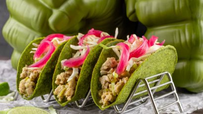 [Sponsored] To celebrate the home release of Avengers: Endgame The Geeks have created a new recipe for Hulk Tacos, complete with green taco shells! 2geekswhoeat.com #TacoRecipes #AvengersRecipes #ComicInspiredRecipes #Marvel #Hulk #Tacos #Avengers