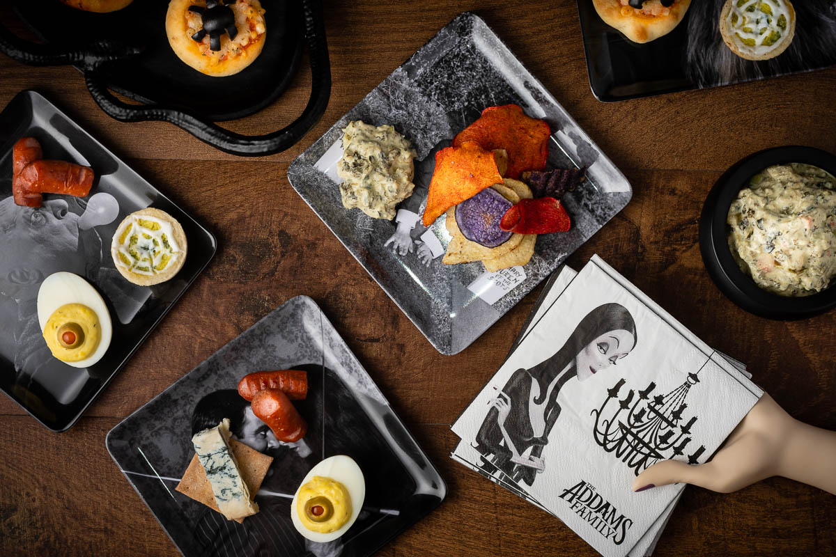 Inspired by The Addams Family, The Geeks have put together a guide for turning pre-made food into spooky appetizers in a snap! 2geekswhoeat.com #HalloweenParty #Halloween #HalloweenPartyIdeas #TheAddamsFamily #PartyIdeas #Appetizers 