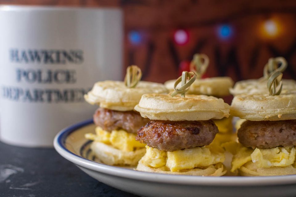 The Geeks have created the recipe for Eleven's Eggo Sliders, perfect for a binge marathon of Stranger Things! 2geekswhoeat.com #Stranger Things #StrangerThingsRecipes #GeekyFood #GeekyRecipes #BreakfastIdeas #BreakfastRecipes