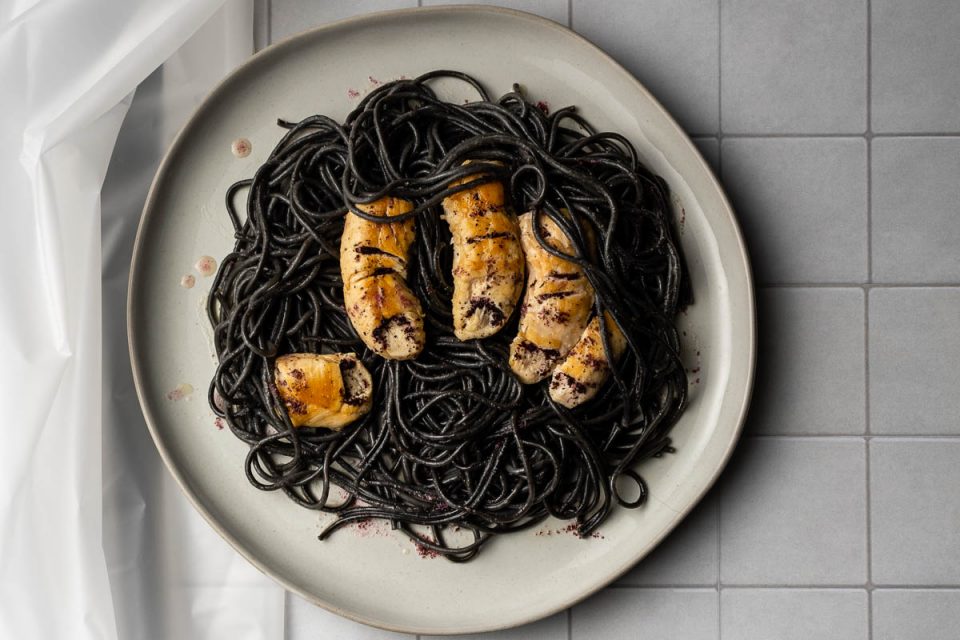 Inspired by Sony Pictures' The Grudge, The Geeks have created a new deliciously creepy recipe for Pasta with Chicken & Shiso Brown Butter Sauce. 2geekswhoeat.com #PastaRecipes #BrownButterSauce #DinnerIdeas #HorrorMovies #HorrorRecipes #HorrorFood #MovieRecipes