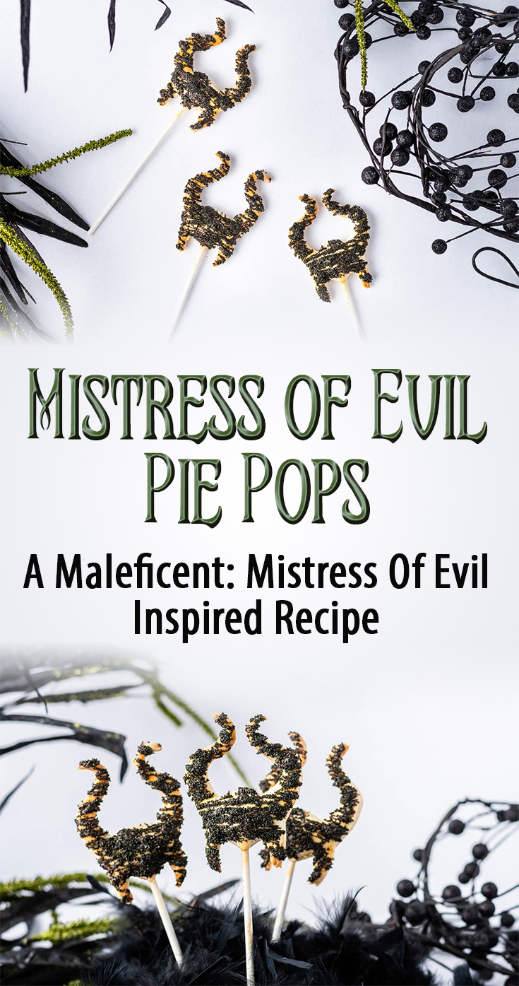 [AD] Inspired by the home release of Maleficent: Mistress of Evil, The Geeks have created a recipe for a cute but dark dessert called Mistress of Evil Pie Pops . 2geekswhoeat.com #DisneyRecipes #MaleficentMistressofEvil #DisneyFood #DisneyDesserts #GeekyFood #GeekyRecipes #Disney #Maleficent #PiePops