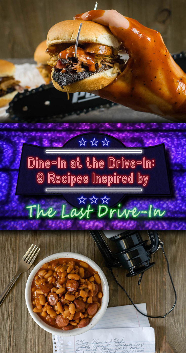 In preparation for Season 2 of The Last Drive-In, The Geeks have put together all of their recipes inspired by movies shown through out the different specials and seasons! 2geekswhoeat.com #TheLastDriveIn #HorrorMovieFood #HorrorMovies #HorrorMovieRecipes #MovieNight #MovieSnacks