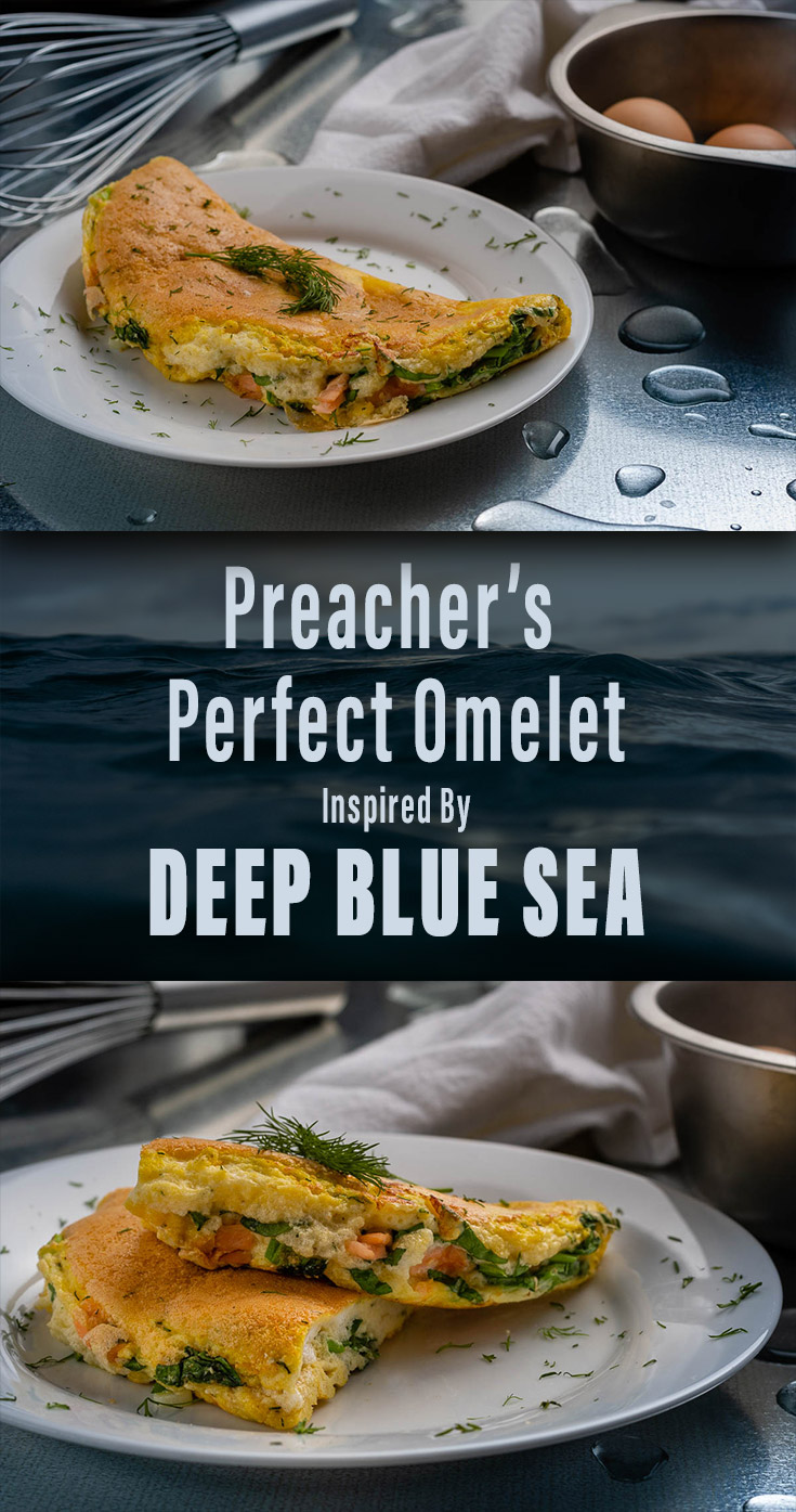 Inspired by Deep Blue Sea, The Geeks have created a recipe for Preacher's Perfect Omelet referencing the one made by LL Cool J's character. 2geekswhoeat.com #SharkWeek #BreakfastRecipes #Omelet #HorrorMovieFood #HorrorMovieRecipes #HorrorMovies #Brunch #GeekyFood #GeekyRecipes