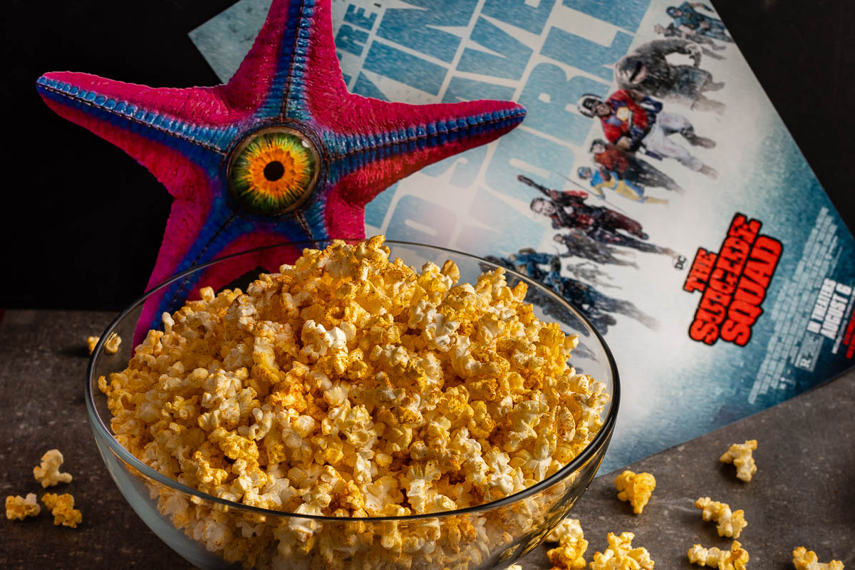 To get ready for the release of The Suicide Squad, The Geeks have come up with an empanada flavored popcorn, inspired by the film! 2geekswhoeat.com #TheSuicideSquad #SuperHeroMovies #ComicBookMovies #Popcorn #MovieNight #MovieSnacks