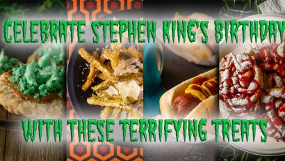 In honor of Stephen King's birthday, The Geeks have rounded up their recipes inspired by his films, novels, and short stories. 2geekswhoeat.com #StephenKing #HorrorMovies #HorrorRecipes #HalloweenIdeas